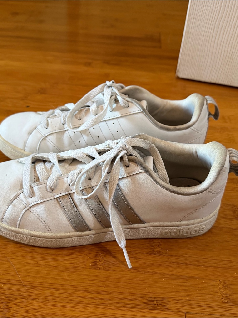 adidas White Sneakers with Silver Stripes